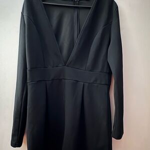 SHEIN Black Long Sleeve V-Neck Romper